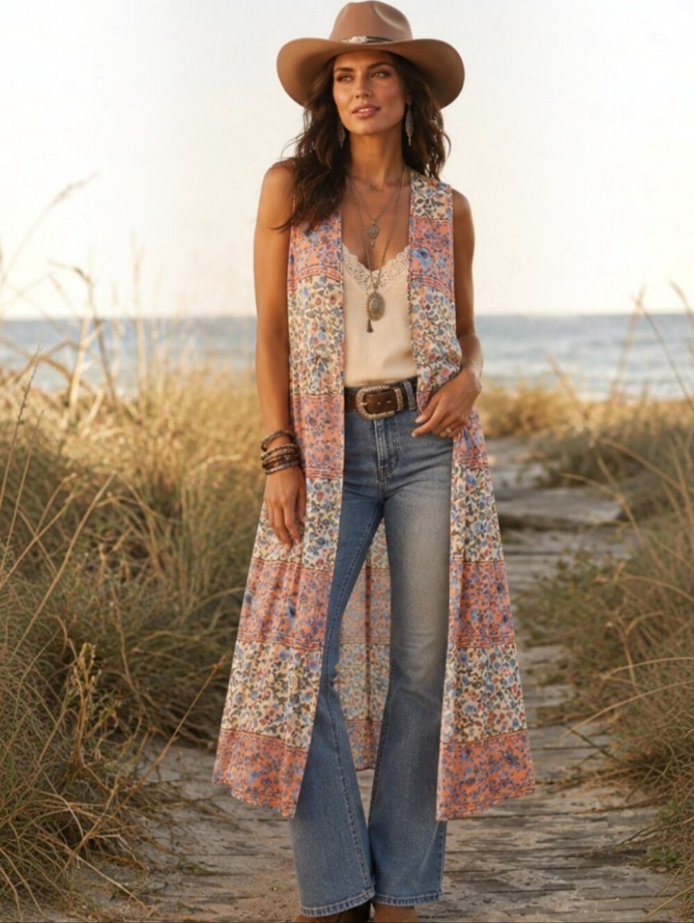 Maurices Boho Floral Patchwork Sleeveless Duster Vest